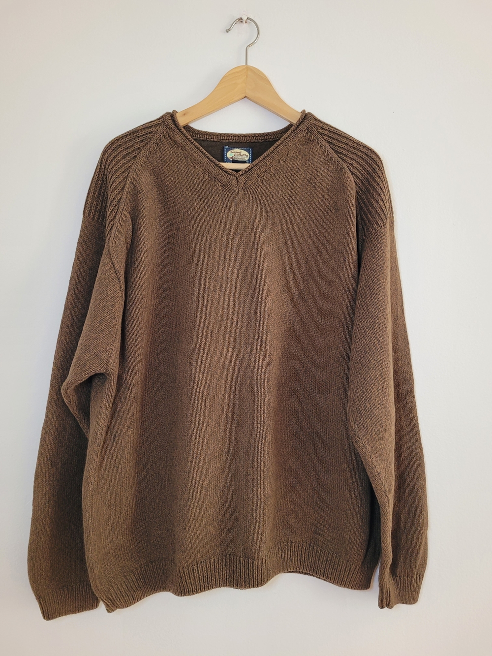 Vintage Tommy Bahama Brown Cotton Wool V-Neck Knit Sweater Size XL
